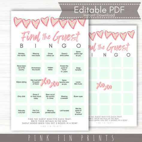 Play Find the Guest Bingo as a casual icebreaker game at your #MintToBe bridal shower or baby shower! Customize this printable bingo card template with fun facts about your friends for a shower game you and your bride-tribe will never forget! A perfect party game for large groups! Find The Guest Bingo, Custom Bingo Cards, Guest Bingo, Bingo Card Template, Find The Guest, Valentines Games, Spring Bridal Shower, Bingo Cards Printable, Green Baby Shower