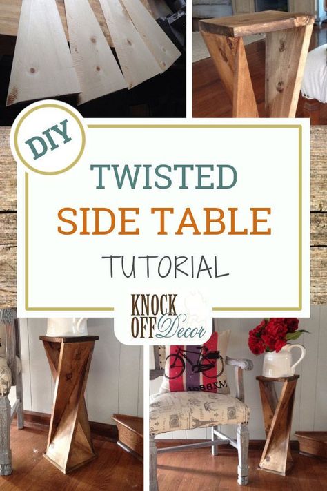 Call it clever woodworking (or whatever you want), this twisted side table will add interest to any room in your home. Best of all it's not too hard for a diy wood side table project. Follow the easy tutorial and create your own now! #diywoodprojects #diywoodprojects Diy Modern Side Table, Wood Side Table Diy, Side Table Diy, Diy Side Table, Easy Wood, Diy Dresser, Living Room Scandinavian, Diy Decorating, Diy House Projects