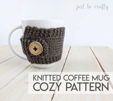 The Knitted Coffee Mug Cozy Pattern is the perfect project to get started on if you are a newbie knitter! Whip one up in as little as one hour! Knit Coffee Cozy Pattern, Cup Cozy Knitting Pattern, Cup Sleeve Pattern, Knit Cup Cozy, Knit Coffee Cozy, Coffee Cozy Pattern, Mug Cozy Pattern, Coffee Mug Cozy, Cup Cozy Pattern