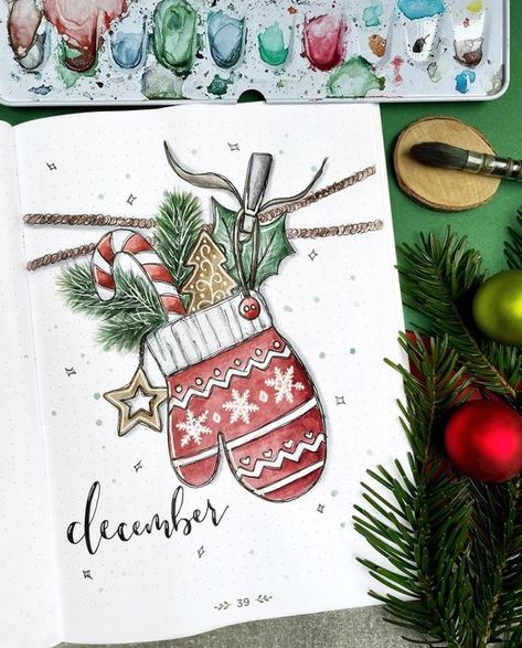 Christmas Bujo Cover, Christmas Sketch Book Ideas, Things To Draw Christmas Themed, Bullet Journal Noel, Bujo December Cover, December Journal Cover, December Bujo Cover Page, November Journal Cover, December Journal Ideas