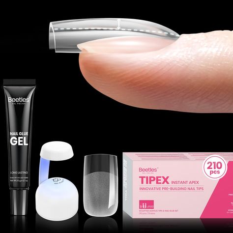 PRICES MAY VARY. Unique Tipex Instant Apex Nail Tips Kit: Beetles tipex kit gel nail extension kit includes pre-building acrylic nail tips short square shape 210 pieces, hands free solid UV nail glue gel 20g, mini UV nail lamp.Let's dive into the world of nail art. Experience the aesthetic appeal of TIPEX. Quick Pre Building for Flat Nails: Beetles Tipex Nail tips come with a ready-made instant sculpted apex and the pre-filed underside for adhesion as well as the c-curve , eliminating the tediou Flat Nails, Short Square Nail, Square Nail Tips, Square Nail, Acrylic Nail Set, Gel Nail Extensions, Short Square Nails, Gel Nail Kit, Uv Nails