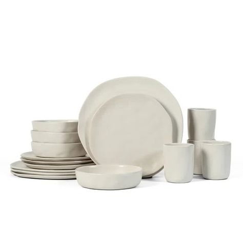 Oneida Terrazzo Melamine 12 Piece Dinnerware Set | Wayfair Plates And Bowls Set, Stoneware Dinnerware Sets, White Dishes, Stoneware Dinnerware, Dish Sets, Rustic Feel, Dinnerware Set, Salad Plates, Organic Shapes