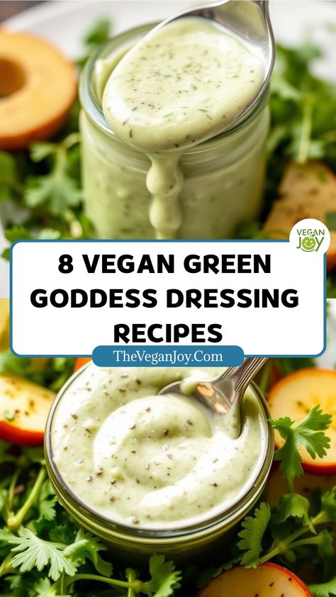 Creamy, herbaceous bliss: 8 vegan green goddess dressing recipes to elevate your salads! Vegan Goddess Dressing, Green Godess Dressing, Vegan Green Goddess Dressing, Green Goddess Dressing Recipe, Vegan Green Goddess, Goddess Dressing Recipe, Ube Recipes, Goddess Dressing, Vanilla Ice Cream Recipe