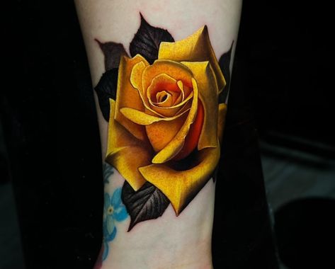 Black And Yellow Rose Tattoo, Golden Rose Tattoo, Yellow Roses Tattoo, Yellow Flower Tattoos, Yellow Rose Tattoo, Vertical Tattoo, Roses Tattoos, Yellow Rose Tattoos, Realistic Rose Tattoo