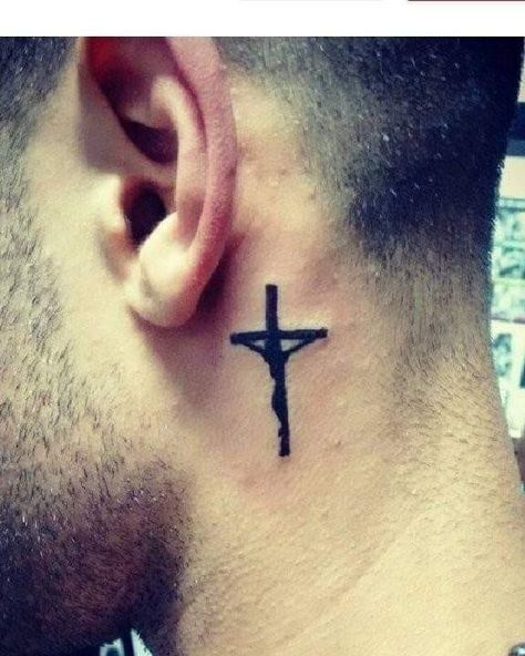 Behind The Ear Cross Tattoo, Ear Cross Tattoo, Cross Tattoo Ideas For Men, Cross Tattoos For Men, Cross Tattoo Ideas, Behind The Ear Tattoo Ideas, Behind The Ear Tattoo, Christ Tattoo, Ear Tattoo Ideas