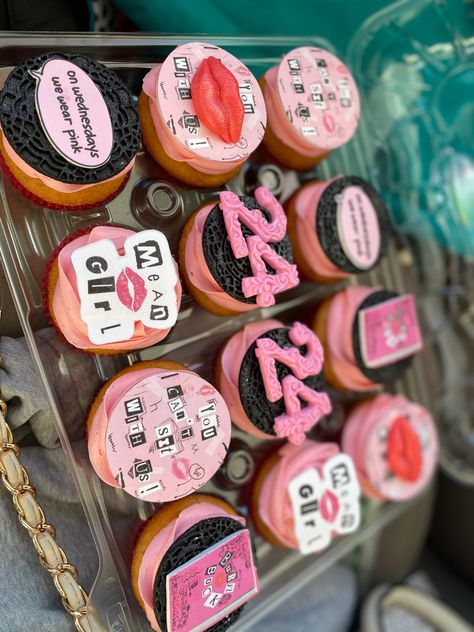 24th Birthday Cupcake Ideas, Thank You Next Party Theme, Baddie Cupcakes, Mean Girls Cupcakes, 24th Birthday Cupcakes, Burn Book Cake, 24th Birthday Theme, Mean Girls Cake, Mean Girls Birthday Party Theme