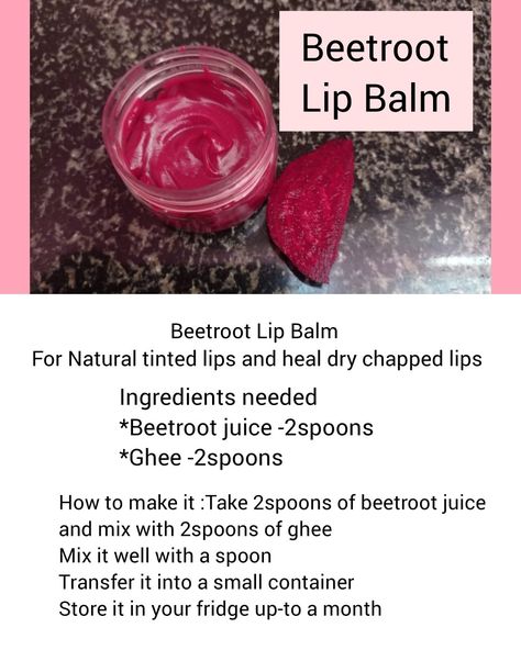 Beetroot Lip Balm Diy With Vaseline, Beetroot Lip Balm Diy, Lip Balm For Pink Lips, Beetroot Lip Balm, Lip Balm Diy, Tinted Lips, Berry Lips, Diy Skin Care Recipes, Diy Lip Balm