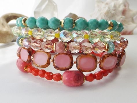 Fun party stacking #bracelet with #springtime vibes using #pink #yellow, #green, and #red glass and #gemstone #beads! Visit my #etsyshop #Sparklesalot2 for more one-of-a-kind finds! #bohoinspiration #bohovibes #jewelrymaker #womanownedbusiness #doingwhatilove https://etsy.me/3vhaW1c Bracelets Pink, Wichita Falls, Rustic Jewelry, Memory Wire Bracelets, Turquoise Howlite, Unique Gifts For Her, Memory Wire, Wire Bracelet, Pink Bracelet