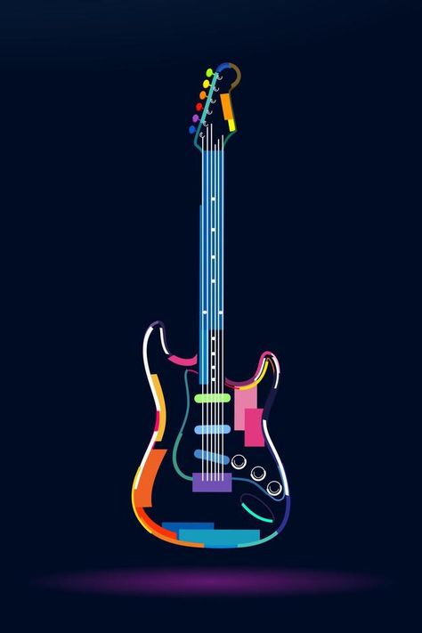 Abstract electric guitar from multicolored paints. Colored drawing. Vector illustration of paints Guitar Painting Electric, Base Guitar Drawing, Guitar Wallpaper Art, Picture Of Guitar, Guitar Painting Ideas, Guitar Graphic Design, Abstract Guitar Painting, Electric Guitar Wallpaper, Electric Guitar Illustration