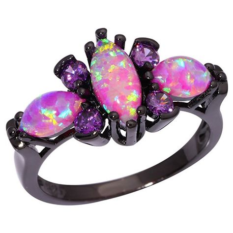 CiNily Pink Fire Opal Women Jewelry Gemstone Black Gold Filled Ring Size 5-11 (5) Nice Rings, Pink Fire, Black Gold Ring, Black Gold Jewelry, Fire Opal Ring, Kawaii Jewelry, Crown Ring, Gold Filled Ring, Princess Crown