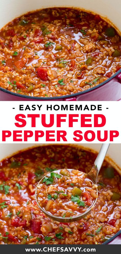 Peppers And Rice, Homemade Stuffed Peppers, Bell Pepper Soup, Dinner Meat, Easy Stuffed Peppers, Sausage Dinner, Soup Rice, Bell Pepper Recipes, Stuffed Pepper