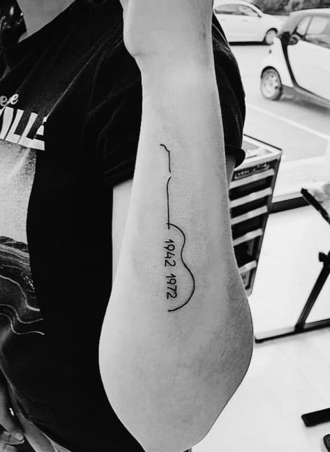 Small Banjo Tattoo, Half Guitar Tattoo, Small Guitar Tattoo, Nashville Tattoos, Guitar Tattoo Ideas, Tattoo Guitar, Nashville Tattoo, Tattoo Music, Heartbeat Tattoo