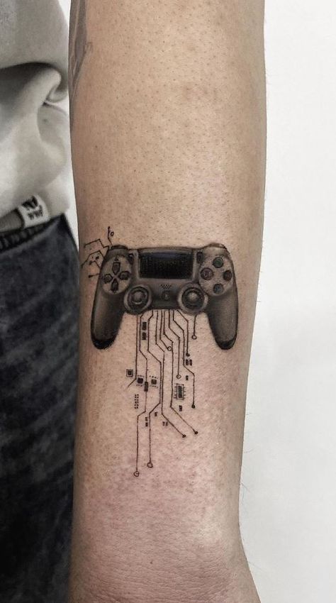 Gamers Tattoos Men, Play Station Tattoo Designs, Wasd Gamer Tattoo, Ps4 Controller Tattoo, Playstation Controller Tattoo, Player 1 Player 2 Tattoo, Game Controller Tattoo, Ps4 Tattoo, Gamers Tattoo