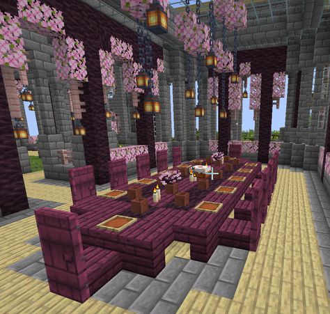 Minecraft Table Design, Minecraft Table Ideas, Dining Room Minecraft, Woodland Mansion, Minecraft Table, Table Minecraft, Minecraft Decoration, Castle Rooms, Minecraft Mansion