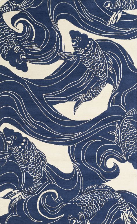 Coastal Area Rugs, Carpe Koi, Traditional Japanese Art, Mia 3, Design Textile, Arte Inspo, Art Japonais, Navy Rug, Navy Area Rug