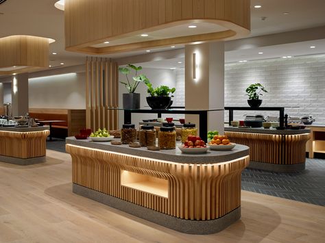 Open Buffet Design, Buffet Table Restaurant, Buffet Restaurant Design, Buffet Counter, Bakery Shop Interior, Open Buffet, Restaurant Counter, Business Lounge, Hotel Buffet