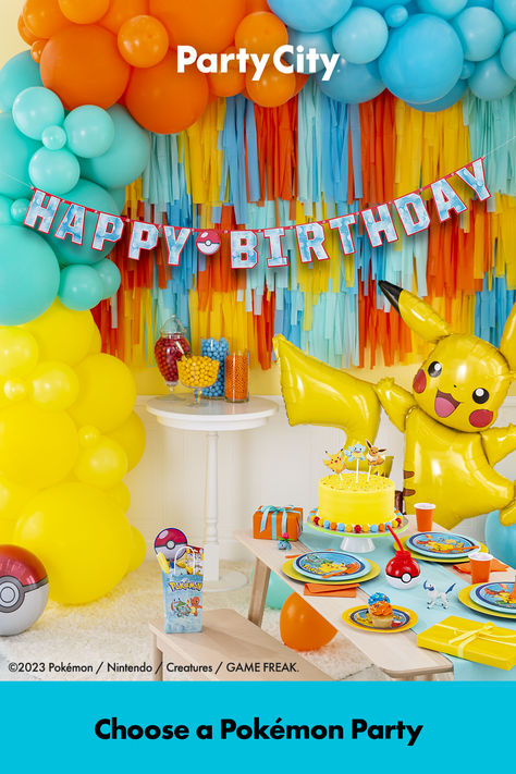 Picachu Party Ideas, Pokémon Birthday Ideas, Pokemon Birthday Decorations, Pokemon Party Supplies, Pokemon Balloons, Pokemon Party Decorations, Pokemon Themed Party, Pokémon Birthday, Pokémon Party