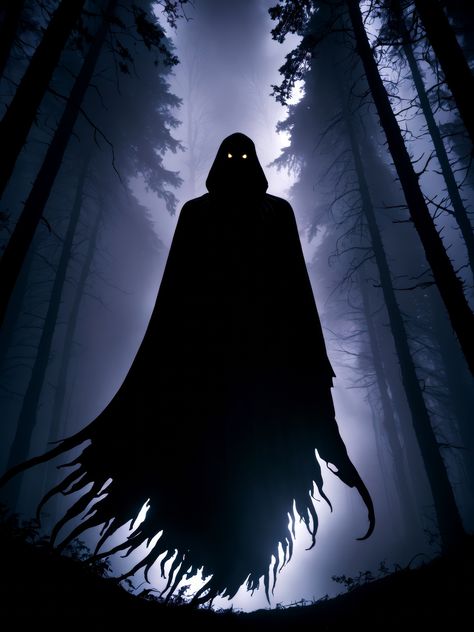 ghost, dementor, spooky season, spooky season aesthetic, spooky background, spooky wallpaper, halloween room ideas, halloween decor, dark, forest, halloween, haunted, horror, mysterious, night, photography, scary, silhouette, sinister, spooky, phone wallpaper, halloween poster Black Spooky Background, Halloween Spooky Forest, Haunted House Wallpaper Iphone, Spooky Forest Wallpaper, Spooky Woods Art, Spooky Background, Night Background, Spooky Scary, Halloween Poster