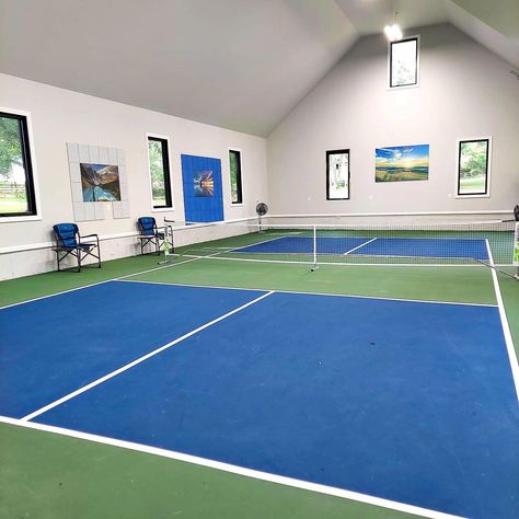 Building a Pickleball Court: A Comprehensive Guide - PICKLEBALL PEAK Indoor Pickleball Court, Pickleball Outfits For Women, Indoor Pickleball, Pickleball Aesthetic, Indoor Sports Court, Home Basketball Court, Pickleball Courts, Sports Court, Indoor Basketball Court