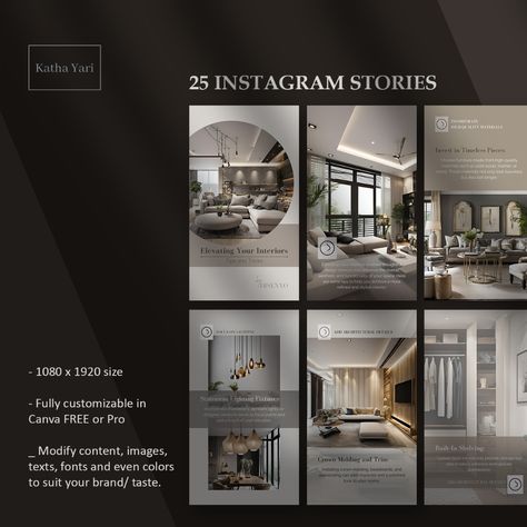 ENYO_Instagram Canva Templates Including Fully Editable General, Carousel and Story/ Reel Posts for Interior Design Professionals/ Company Are you looking for post inspirations to help promote your services/ company? Well, this elegant Instagram Bundle is for you! Easily customize it to suit your brand requirements and to meet your aesthetic taste. With this template, you can promote your brand and/ or products with ease! This is a 70 post template Instagram bundle made with and for Canva. ... Interior Design Template Instagram, Post Template Instagram, Elegant Instagram, Interior Design Template, Product Presentation, Instagram Canva, Company Branding, Template Instagram, Instagram Story Template