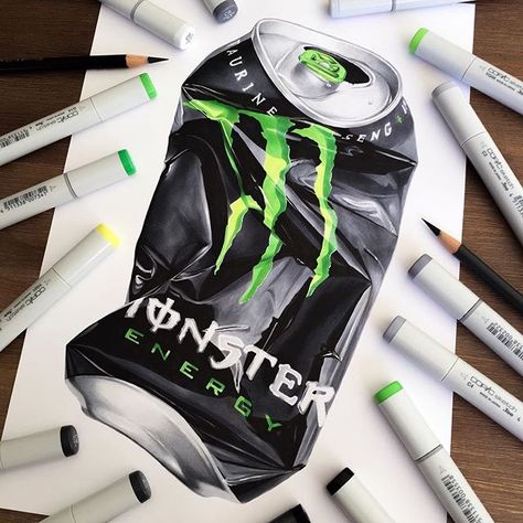 M O N S T E R    #Regram via @stephenward_art Monster Drink Drawing, Monster Energy Drawing, Drink Drawing, Energy Drawing, Monster Drink, Drawing Realistic, Copic Art, Sketch Markers, Color Pencil Drawing