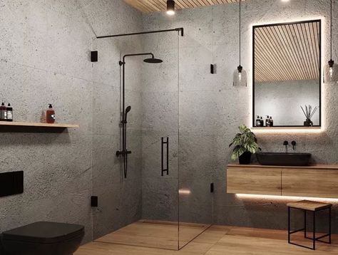 Small Industrial Bathroom, Industrial Bathroom Ideas, Bad Inspo, Bad Modern, Wood And Cement, Black Clawfoot Tub, Industrial Bathroom Design, Dark Bathroom Ideas, Design Bad