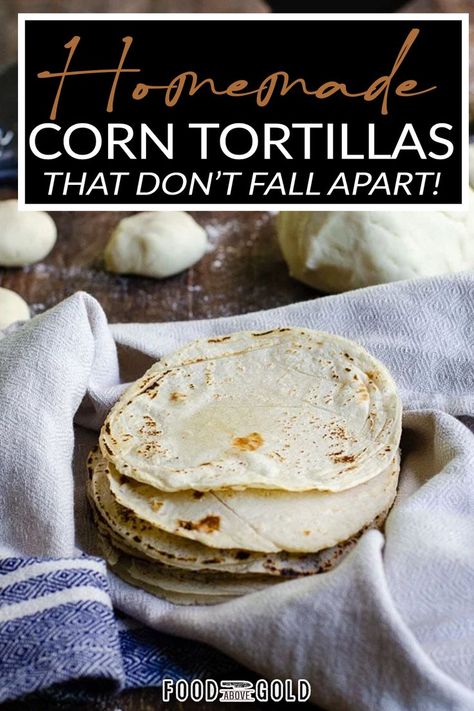 Store bought tortillas don’t live up to the authentic flavor of real, homemade corn tortillas. This simple recipe only requires four ingredients and 30 minutes for the best tasting tortillas you’ve ever had. There is nothing like a fresh, pliable, springy corn tortilla. The flavor of the store bought ones just doesn't hold up to an authentic one, am I right? | @foodabovegold #authentichomemadetortillas #howtomaketortillas #authenticmexicanrecipes #cincodemayorecipes Corn Tortilla Recipes, Tortillas Recipe, Delicious Pizza Recipes, How To Make Corn, Homemade Corn Tortillas, Corn Tortilla, Tortilla Recipe, Homemade Tortillas, French Cooking