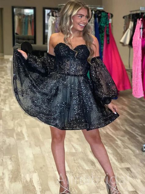 Elegant Off shoulder Sleeveless A-line Short Mini Homecoming Dress, HD – AlineBridal Homecoming Dress With Sleeves, Corset Homecoming Dress, Mini Homecoming Dress, Sweetheart Corset, Beautiful Party Dresses, Semi Dresses, 2025 Wedding, Mini Prom Dresses, Removable Sleeves