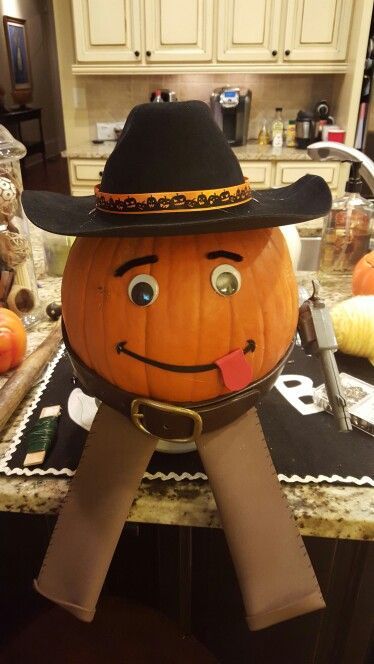 Cowboy Pumpkin Carving, Cowboy Pumpkin, Halloween Pumpkin Diy, Pumpkin Decorating Contest, Pumpkin Contest, Pumpkin Display, Halloween Pumpkin Designs, Halloween Pumpkins Painted, Kid Experiments