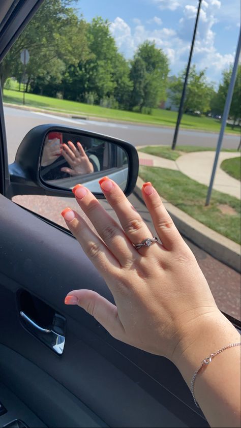 Got a square rounded edge acrylic nail, asked for french with bright orange! Perfect for summer 🧡🍊 French Acrylics, French Acrylic Nails, Bright Orange, Acrylic Nails, Square, Orange, Nails