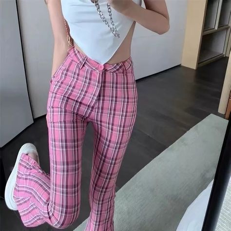 Pants Vintage, Straight Trousers, 2023 Fashion, Vintage Plaid, Bell Bottom, Plaid Print, Summer 2023, Love Love, Bell Bottoms