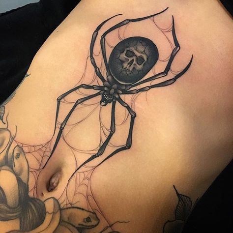 Skull spider belly piece by Craig Gardyan, an artist based in Penndel, Pennsylvania. Belly Button Tattoos, Spider Tattoos, Lower Stomach Tattoos, Button Tattoo, Unique Tattoos For Women, Skull Spider, Belly Tattoos, Rose Tattoos For Women, Insect Tattoo