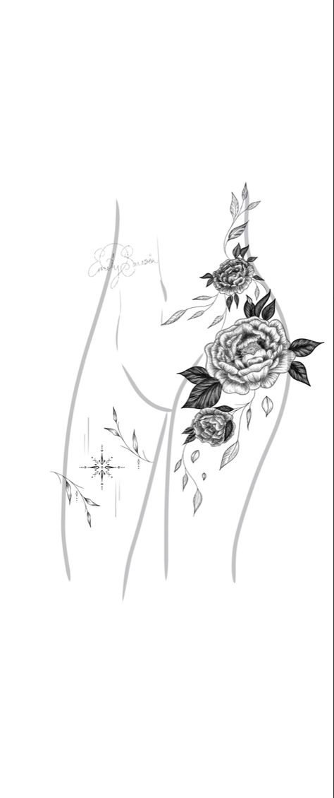 Floral ornamental hip thigh tattoo design idea Thigh Chain Tattoo, Ornamental Thigh Tattoo, Tattoo Ornament, Tattoo Hip, Chain Tattoo, Floral Thigh Tattoos, Hip Thigh Tattoos, Thigh Tattoo Designs, Thigh Chain