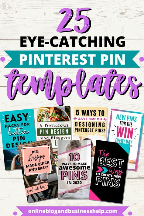 25 Highly clickable Pinterest pin templates to simplify your life and save you LOADS of pin design time! Pinterest wants fresh, new pins every day. With my Canva templates, you can create 25 gorgeous new pins quickly and easily. All photos, fonts, and elements are included and available with any FREE Canva membership. Eye catching and easy to use Pin templates for Pinterest marketers and content creators. Save time promoting your blog posts on Pinterest. #pinterest #pinterestmarketing #pin #blog Pinterest Template, Pin Templates, Canva Tips, Pin Template, Pinterest Design, Pinterest Traffic, Pin Design, Pinterest Templates, Saved Pins