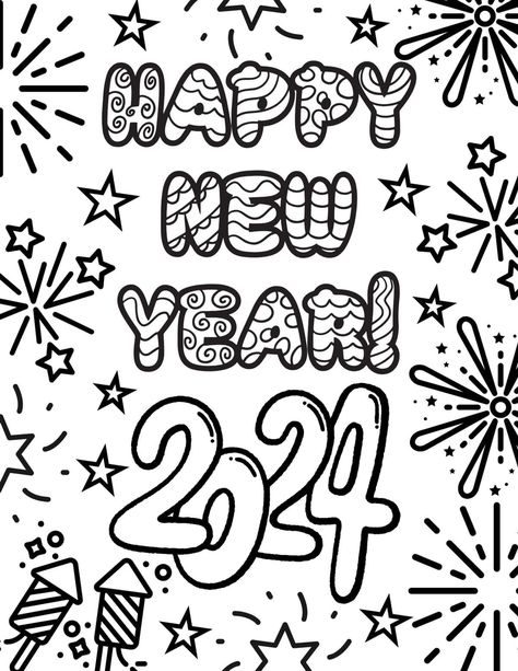 Let your children ring in the new year with these fun and free New Year coloring pages for 2024! From dazzling party hats to clocks ticking down to midnight, there are Happy New Year coloring sheets for kids of all ages, including toddlers, preschoolers, older kids, and teens. Whether you want to use these at home, in the classroom, or at holiday parties, these new year printables make a great first-of-the-year activity for kids of different ages! New Years 2024 Coloring Page, Happy New Year 2024 Art For Kids, 2024 Coloring Pages Free Printable, Happy New Year 2024 Art And Craft, Happy New Year 2024 Coloring Pages, New Year’s Eve Coloring Pages, New Years Free Printables, New Years Coloring Pages For Kids, Happy New Year 2024 Free Printable