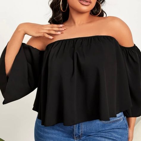 New Off Shoulder Blouse (Never Worn) Plus Size Flowy Tops, Fashion Tops Blouse Plus Size, Shein Shopping, Black Off Shoulder Top, Black Off Shoulder, Plus Size Summer, Shein Tops, Curvy Outfits, Off Shoulder Tops