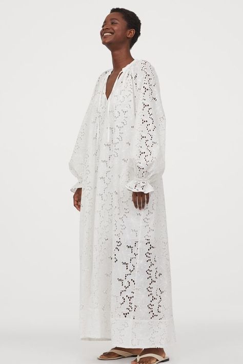 Let's Go Shopping: H&M Summer Haul — christie ferrari Lace Kaftan, Eyelet Maxi Dress, Kaftan Style, White Lace Dress, Dress Cream, Maxi Robes, Organic Cotton Fabric, Kaftan Dress, Cream Dress