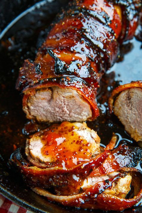 Apricot Glazed Bacon Wrapped Cajun Pork Tenderloin Cajun Pork Tenderloin, Cajun Pork, Bacon Wrapped Pork Tenderloin, Bacon Wrapped Pork, Pork Loin Recipes, Brussels Sprout, Pork Dinner, Tenderloin Recipes, Pork Tenderloin Recipes