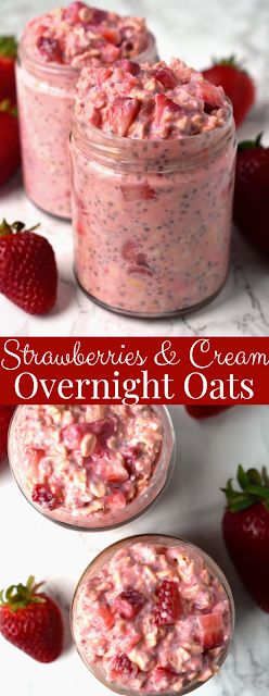 Strawberries And Cream Overnight Oats, Overnight Oats Recipe Breakfast, Yogurt Chia Seeds, Healthy Filling Breakfast, Breakfast Strawberry, Pasti Fit, بذور الشيا, Menu Sarapan Sehat, Oat Recipes Healthy