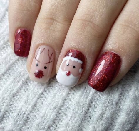 Christmas Nails With Santa, Nail Art Noel, Xmas Nail, Christmas Nail Ideas, Santa Nails, Xmas Nail Art, Christmas Gel, Red Christmas Nails, Christmas Gel Nails