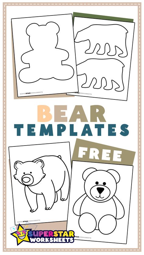 FREE Bear Templates for students! These template of a bear coloring pages are perfect for all ages! Offered are a variety of bear template printables for your students to practice fine motor skills. #superstarworksheets #coloring #free #bear #printables Printable Bear Template, Preschool Bear Theme, Bear Template Free Printable, Bear Coloring Pages Free Printable, Polar Bear Outline, Teddy Bear Template, Polar Bear Coloring Page, Bear Stencil, Polar Bear Face