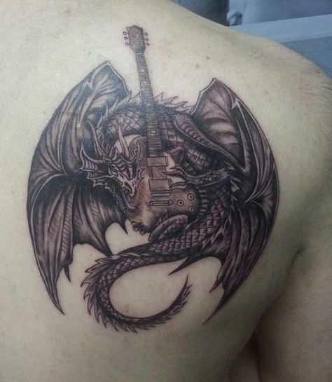 Dragon Guitar, Anne Stokes Dragon, Simple Compass, Dragon Sleeve, Guitar Tattoo, Music Tattoo Designs, Anne Stokes, Arrow Tattoos, Music Tattoo