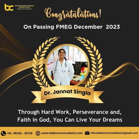 🎉Congratulations Dr. Jannat Singla! for Cleared FMGE Exam Dec 2023 Your dedication and hard work paid off brilliantly as you cleared the FMGE Exam! We extend our heartfelt congratulations to you on this accomplishment. Well done, Dr. Jannat Singla! on this well-deserved success! . . . #Congratulations #congratulations🎓 #congratulations🎉 #congratulationsdoctor #fmge #fmgemci #fmgeexam #fmge2024 #fmge_mci_exam #mbbs #mbbsdoctors #neet #medical #doctor #mbbslife #studyabroad #FutureDoctors 🩺💼 ... Fmge Mci, Congratulations To You, Medical Doctor, Hard Work Pays Off, Paid Off, Well Done, Study Abroad, Hard Work, Work Hard