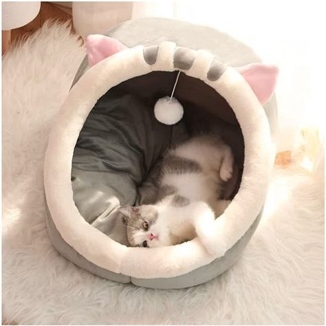 【Warm Kitten Bed-Provide a Comfortable Home】: The deep design of our thick cat tent keeps your pets feel warm at all times and creates a comfortable and safe feeling for them. The cat beds have raised and thickened edges, which can provide better support for the neck and back of your cat or puppy. Niche Chat, Gatto Carino, Sweet Cat, Bed Pads, Söt Katt, Bed Tent, Cat Cave, Warm Bed, Cat Bed Furniture