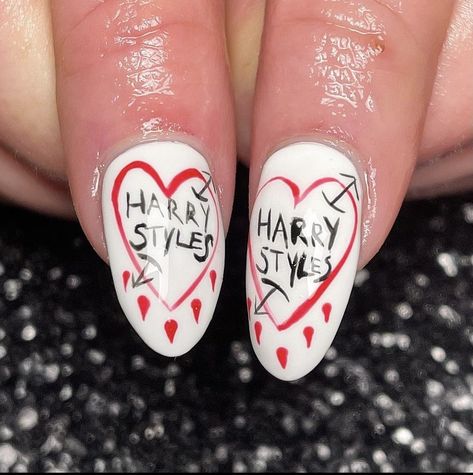 Love on Tour Harry Styles Nails @jawdropnails Harry Styles Nail Inspo Acrylic, Harry Styles Nails Inspired Harrys House, Harry Styles Nails Acrylic, Harry Styles Theme Nails, Harry Style Nail Ideas, Tpwk Nails, Harry Styles Nails Inspired Love On Tour, One Direction Nails Designs, Harry Coded Nails