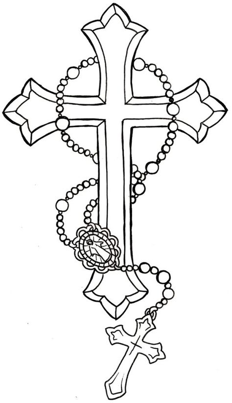 Rosary Coloring Pages - Best Coloring Pages For Kids Rosary Drawing, Rosary Bead Tattoo, Crucifix Tattoo, Cruces Tattoo, Tato Salib, Cross Coloring Page, Cross Drawing, Rosary Tattoo, Cross Tattoo For Men