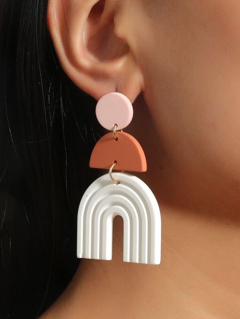 Free Returns ✓ Free Shipping On Orders $49+ ✓. Color Block Drop Earrings- Earrings at SHEIN. Handmade Clay Jewelry, Ashes Jewelry, African Jewelry, Shell Jewelry, Earrings White, Threader Earrings, Pretty Earrings, Huggie Hoop Earrings, Geometric Earrings