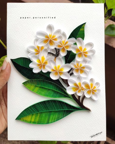 The harder you work, the better you get... 💙💙 . . For any queries Dm or email at paper.personified@gmail.com . #quilling #paperart #flowers #quillingart #paper #paperartist #paperartistcollective #quillingflowers #paperlicious #papertech #craftersofinstagram #frangipani #paperaddict #plumeria #paperpersonified Quill Flowers, Quilling Decor, Teknik Quilling, Quilling Photo Frames, Quiling Paper Art, Paper Quilling Ideas, Flower Quilling, Quilled Roses, Quill Art