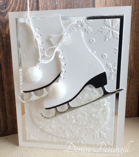 Christmas Cards With Ice Skates, Stampin Up Free Skate, Ice Skate Christmas Cards, Ice Skate Craft, Christmas Skates, Deer Christmas Cards, Sample Christmas Cards, Christmas Skating, Homemade Holiday Cards