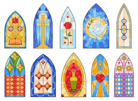 Beautiful colored stained glass windows ... | Premium Vector #Freepik #vector #church-window #arch #arch-shape #cathedral Stained Glass Color Palette, Stained Glass Window Craft, Stained Glass Illustration, Window Arch, Stained Glass Windows Church, Church Window, Arch Shape, Cathedral Windows, Room Lighting